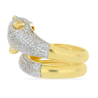 925 STERLING SILVER EMERALD PANTHER RING WITH CZ PAVÉ – GOLD PLATED